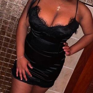 Satin Mini Dress with Lace Trim Size Large